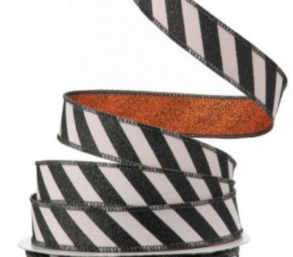 Black, White & Orange Glitter Stripe Halloween Ribbon 1" x 10 Yards