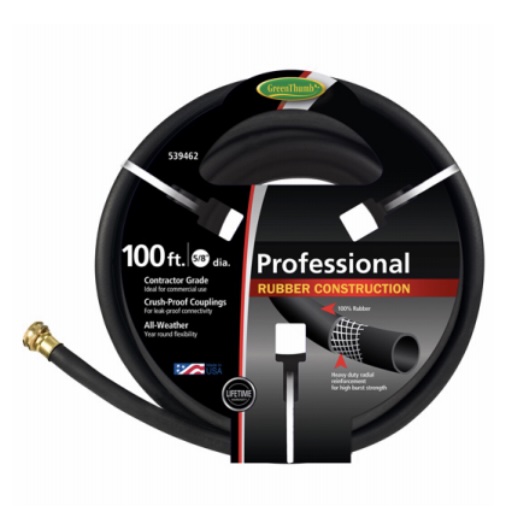 Premium Black Rubber Garden Hose 100'