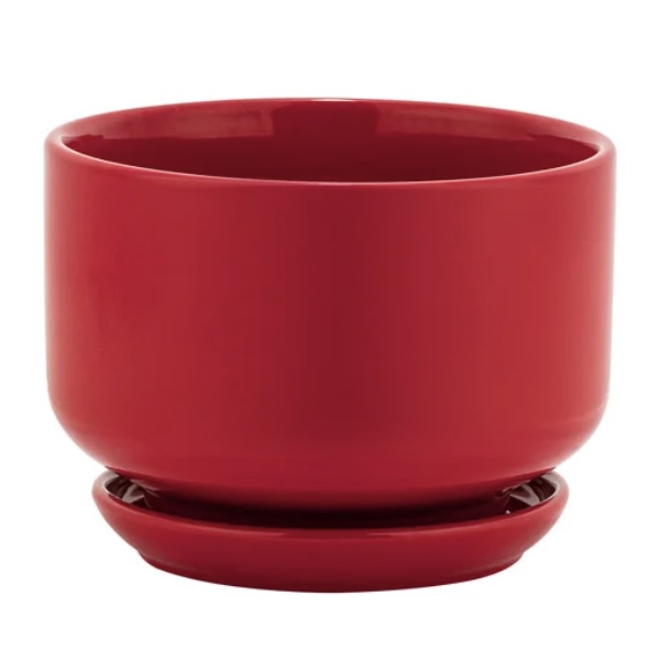 Medium Red Planter with Saucer 4"H
