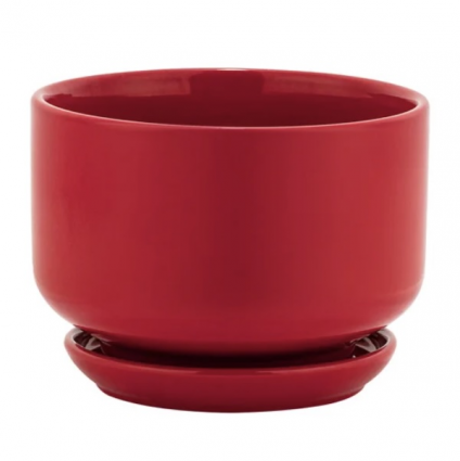 Medium Red Planter with Saucer 4"H