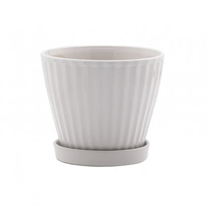 White Ribbed Pot with Saucer 6"