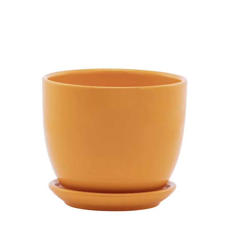 Small Orange Planter with Saucer 4.25"H 