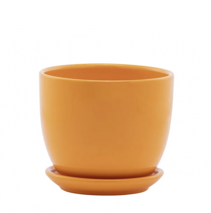 Small Orange Planter with Saucer 4.25"H 