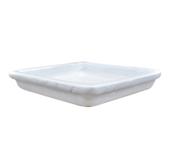 White Glazed Square Plant Saucer 11.8"