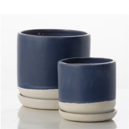 Barca Carved White & Blue Pot 5.5"