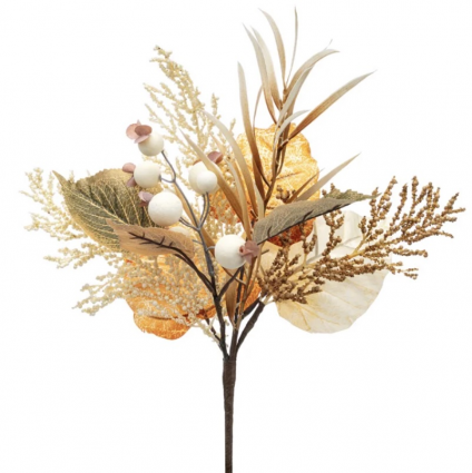Cream & Orange Berry Foliage Pick 16"