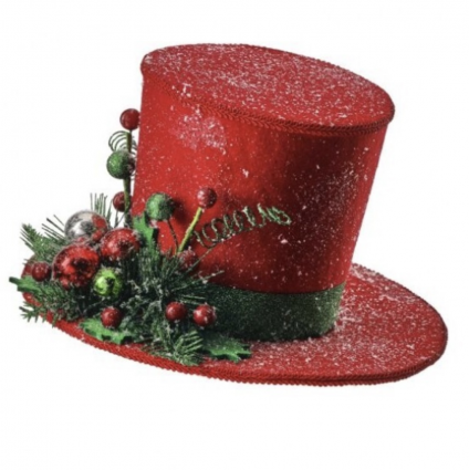 Red, Green & Silver Top Hat 5.5"