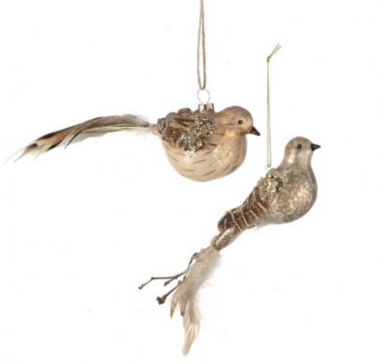 Glass with Feather Quail Ornament 8"