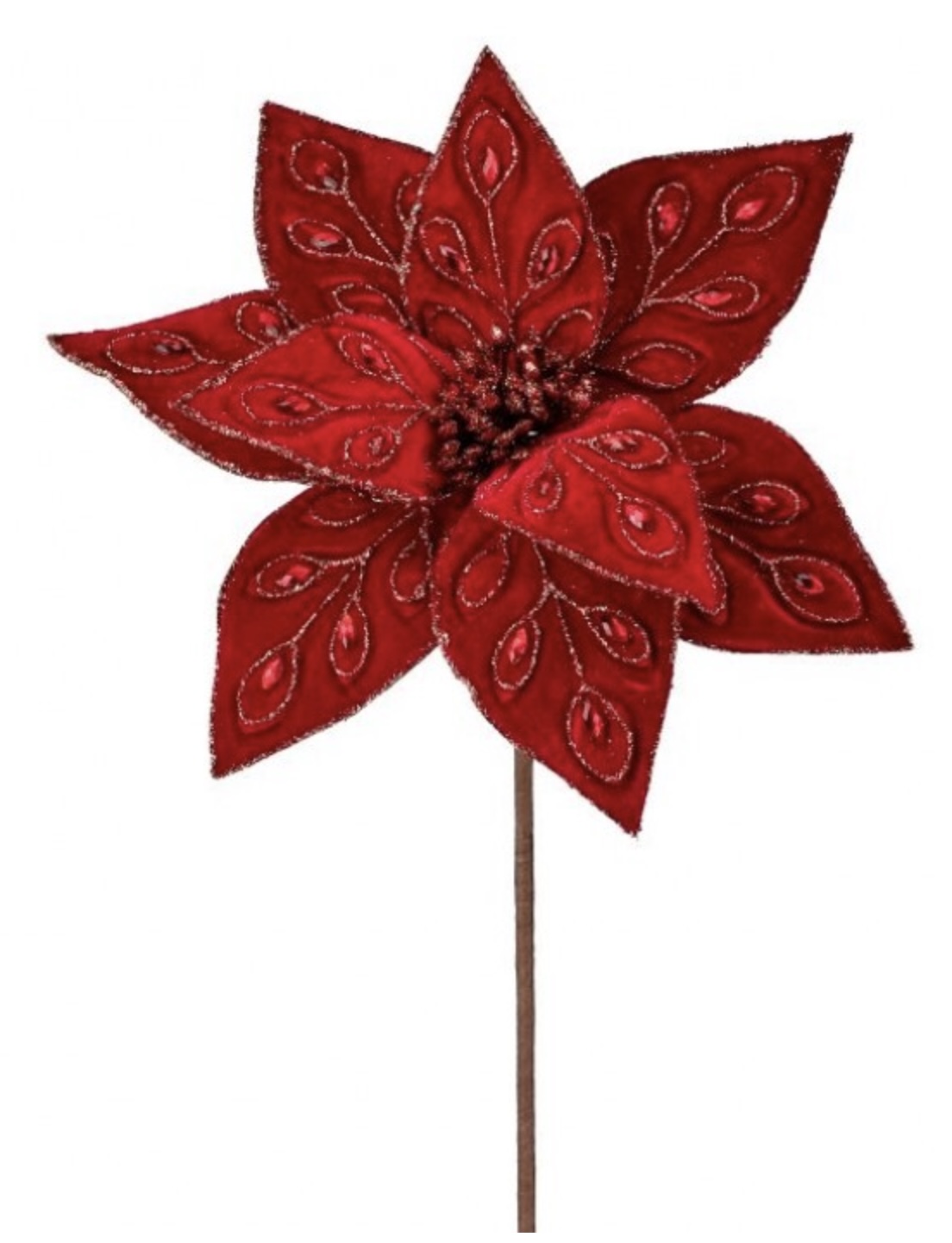 Red Bejeweled Poinsettia Stem 22"