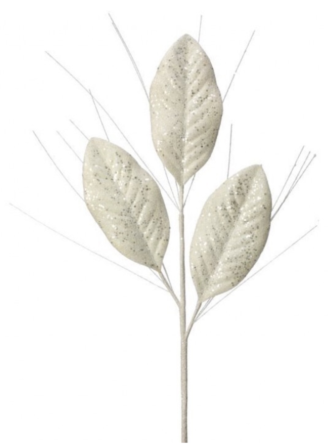 White Micro Beaded & Sequin Magnolia Leaf Spray 28"