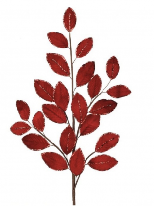 Mini Red & Gold Velvet Leaf Spray 21"