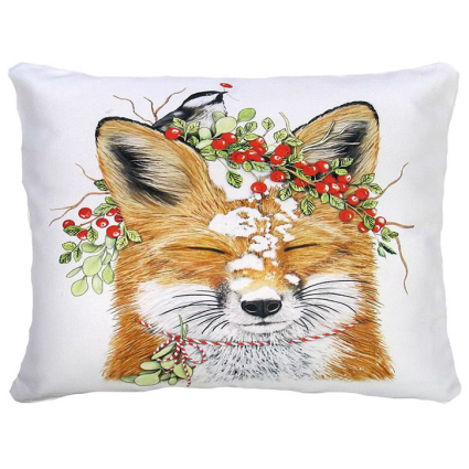 PILLOW, 18"X18" FOX W/BIRD/BERRI