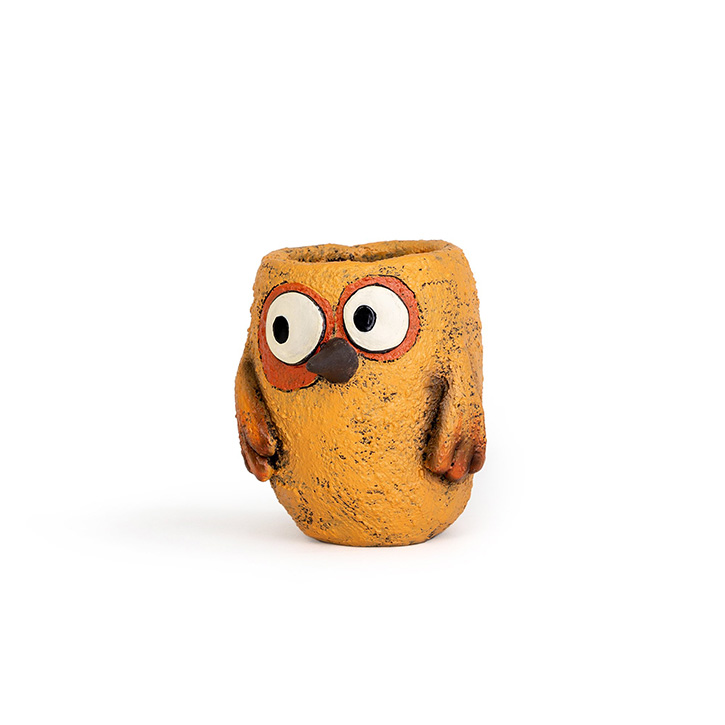 PLANTER, RUSTY BROWN OWL 3.75"H
