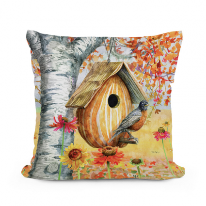 PILLOW, 18"X18" P'KIN BIRDHOUSE