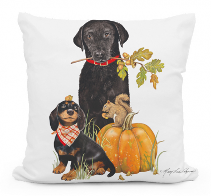 PILLOW, 18"X18" DOGS W/PUMPKIN