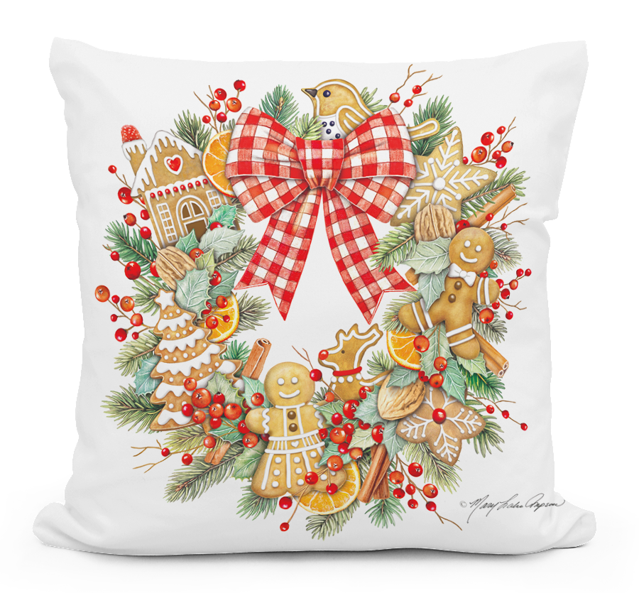 Gingerbread Wreath Pillow 18"x18"