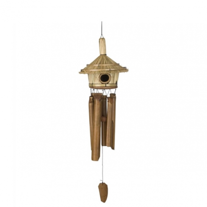 Thatched Roof Birdhouse Bamboo Chime 32"
