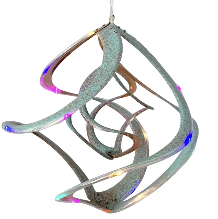 Patina & Copper Double Helix LED Cosmix Garden Spinner 14"
