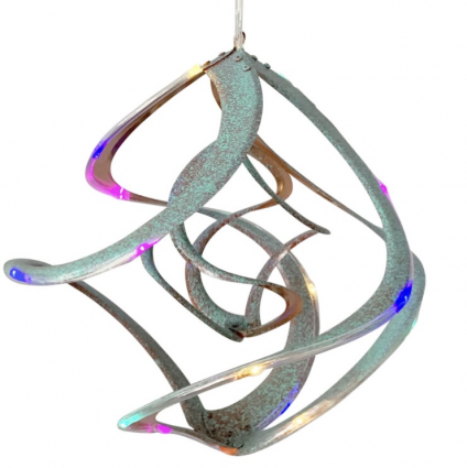 Patina & Copper Double Helix LED Cosmix Garden Spinner 14"