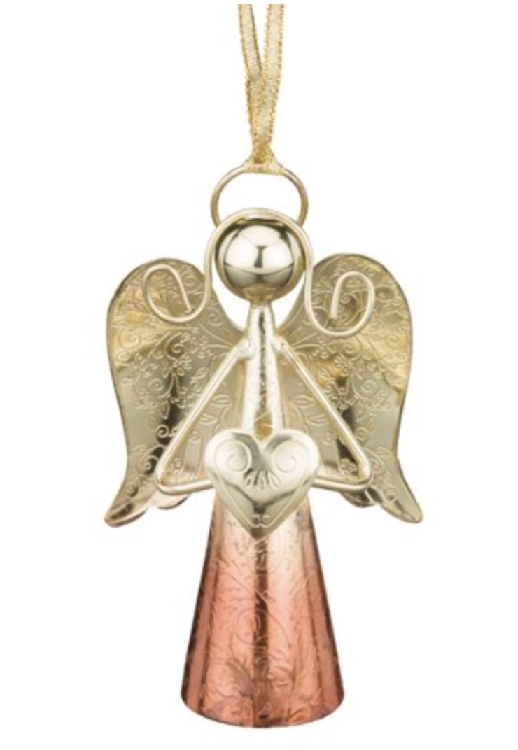 Gold & Copper  Angel Bell Ornament 4" 