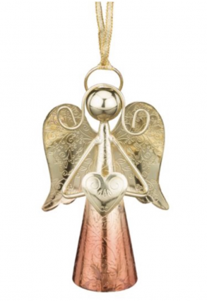 Gold & Copper  Angel Bell Ornament 4" 