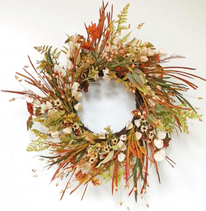 Tan Floral Lantern Wreath 32"
