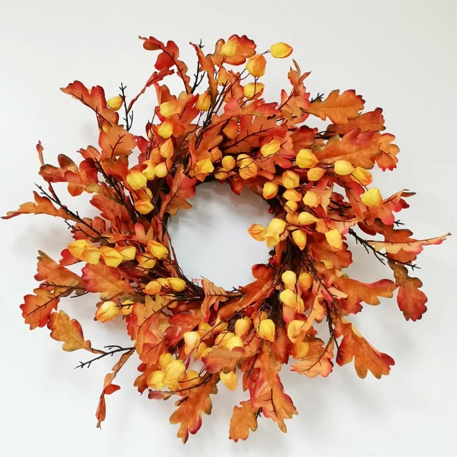 WREATH,26" ORANGE OAK & LANTERN
