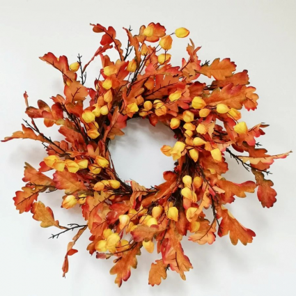 WREATH,26" ORANGE OAK & LANTERN