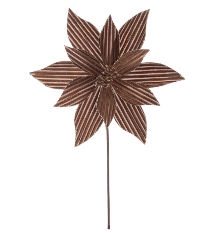Brown Ribbed Poinsettia Pick
