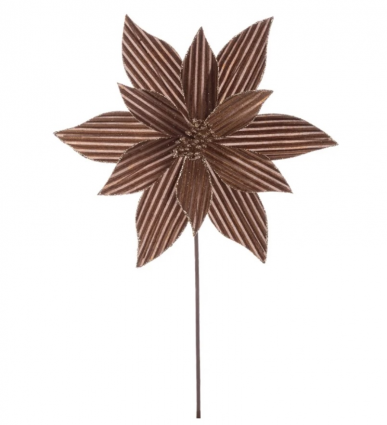 Brown Ribbed Poinsettia Pick