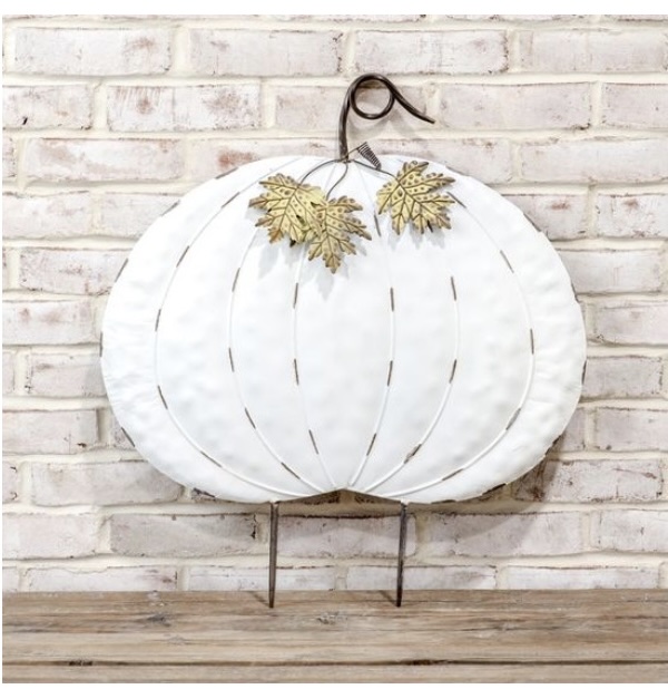 White Pumpkin Garden Stake  24"