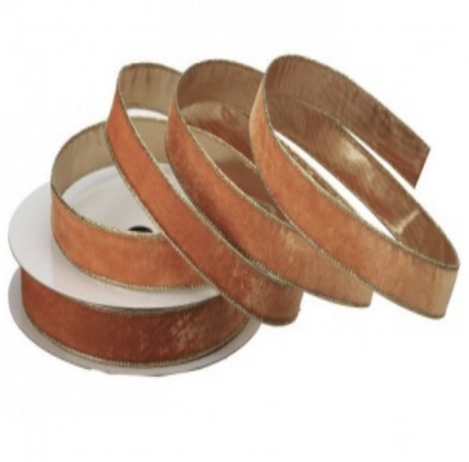 Orange Wired Velvet Ribbon with Metallic Edge