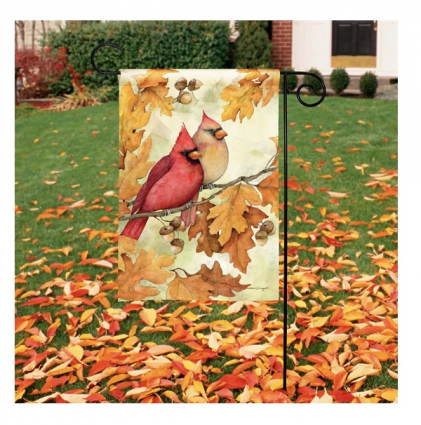 Cardinals in Fall Oak Leaves Garden Flag
