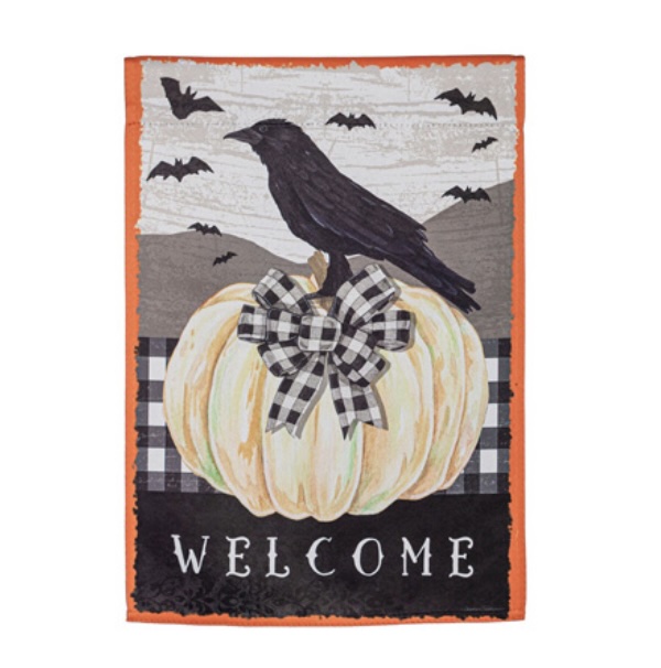 White Pumpkin with Black Crow Garden Suede Flag