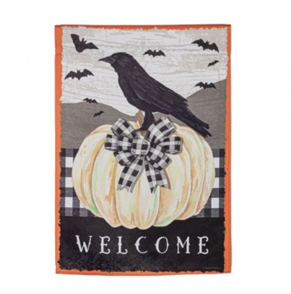 White Pumpkin with Black Crow Garden Suede Flag