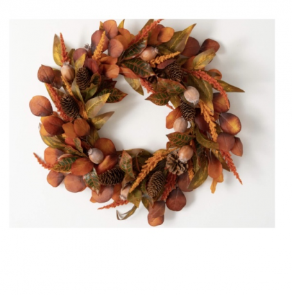 Mixed Fall Leaf & Wheat Wreath