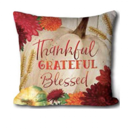Thankful Grateful Blessed Fall Mum Pillow