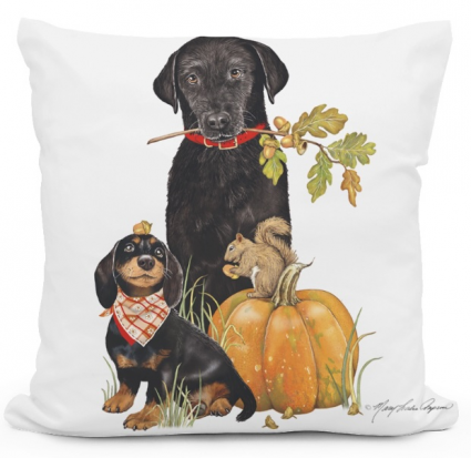 Dogs with Pumpkin Decorative Pillow