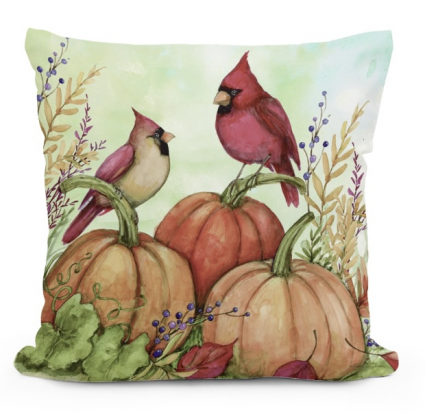 Cardinals with Pumpkins Decorative Pillow