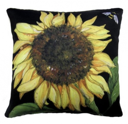 Sunflower on Black Fabric Pillow