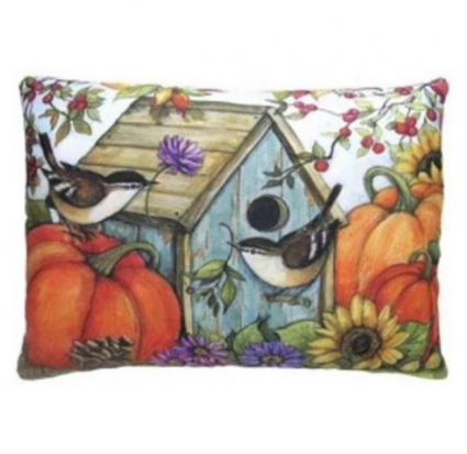 Birdhouse & Pumpkin Decorative Pillow