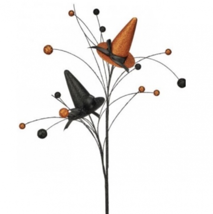 Orange & Black Double Glitter Witch's Hat Spray 24"