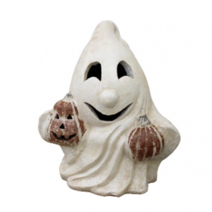 Large Ghost Holding Two Small Pumpkins