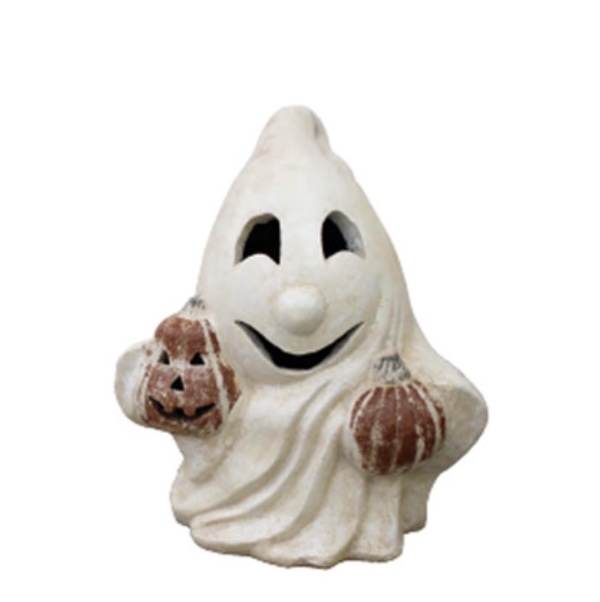 Ghost Holding Two Small Pumpkins