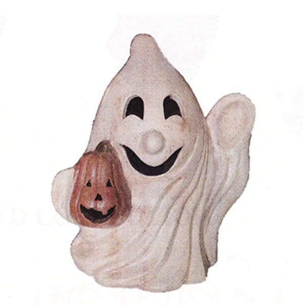 Jolly Waving Ghost holding a Pumpkin