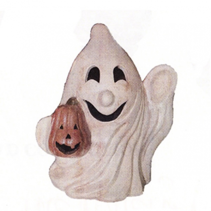Jolly Waving Ghost holding a Pumpkin