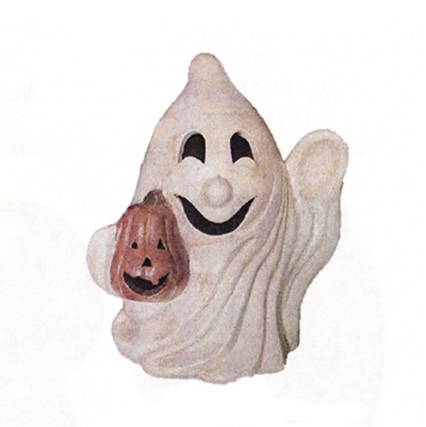Jolly Waving Ghost holding a Pumpkin