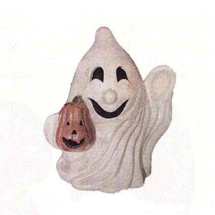 Jolly Waving Ghost holding a Pumpkin