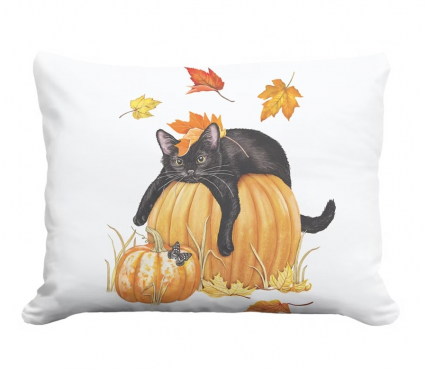 Cat with Pumpkins Pillow