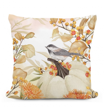 PILLOW, 18" X 18" BIRDS W/P'KINS
